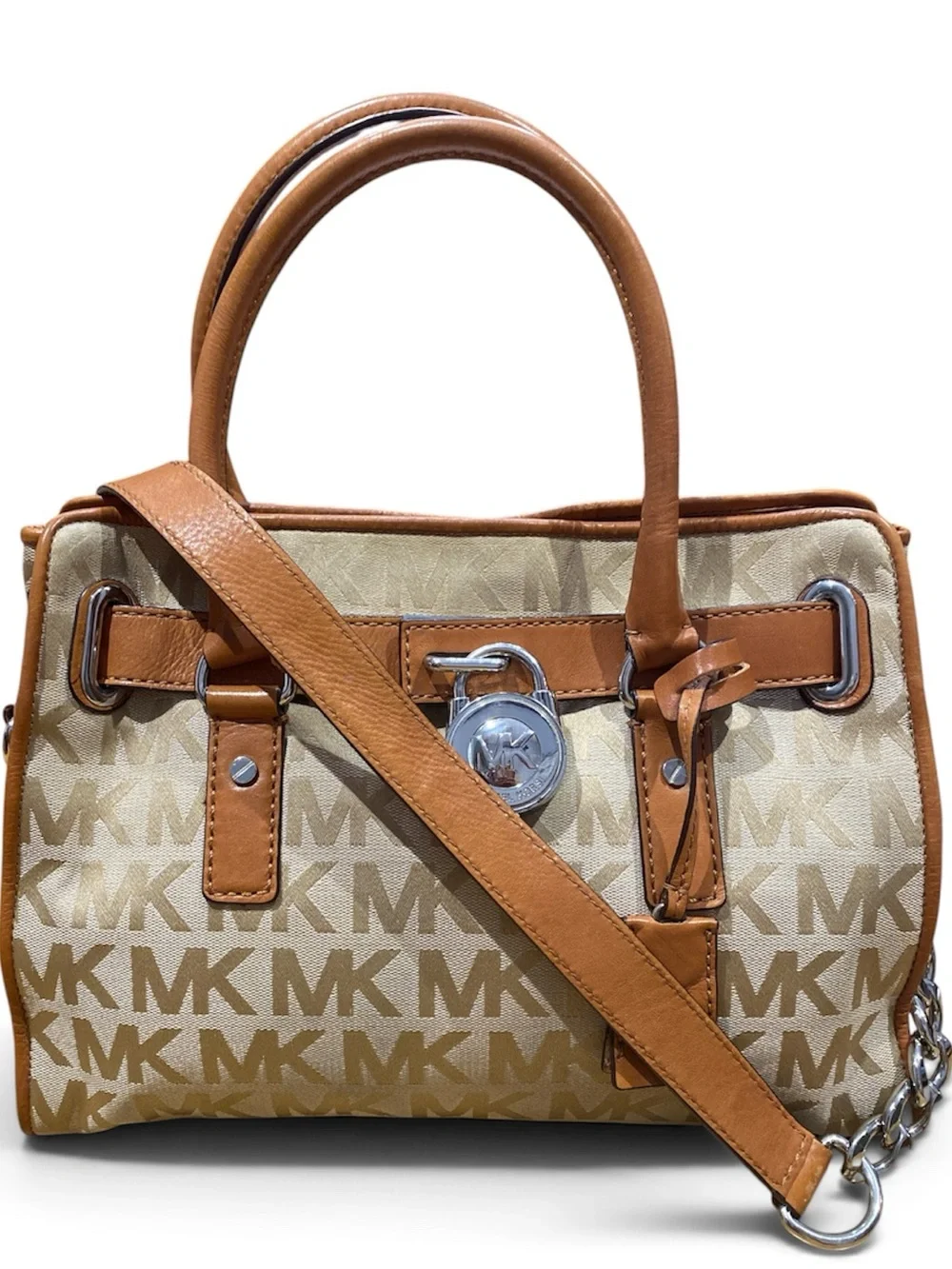 Michael Kors Hamilton Beige and Brown Logo Satchel